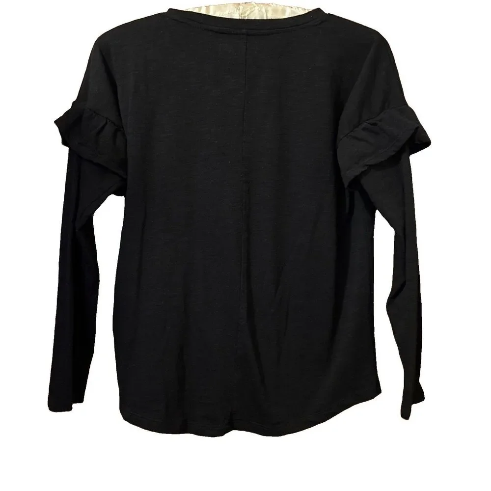 Girls Old Navy Black Long Sleeve Ruffled T Shirt She Inspires Size XL/14